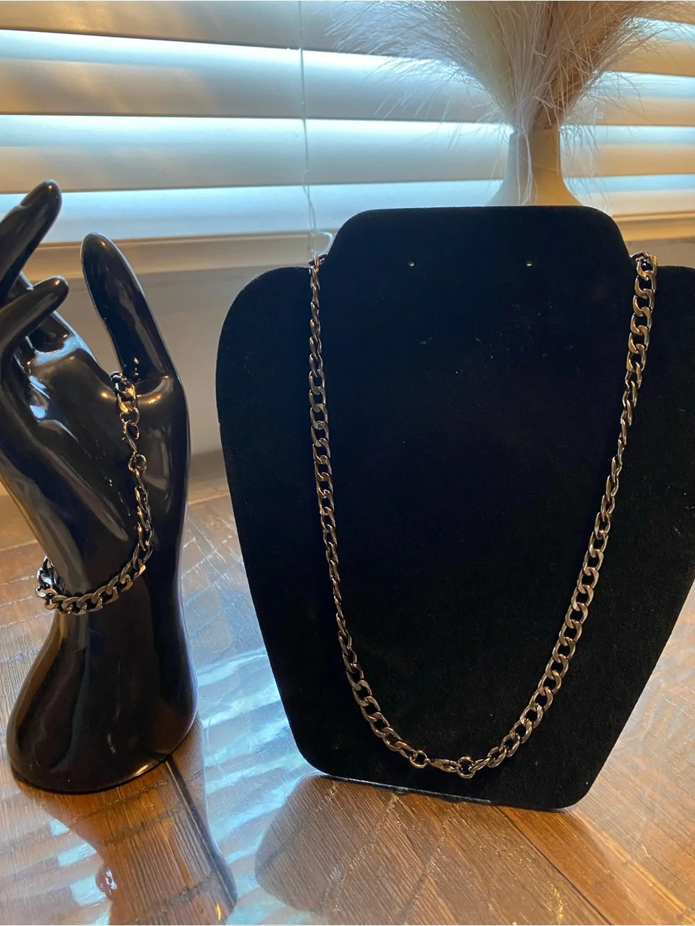2 piece Black Tone Link Necklace and Bracelet Set - Men Jewelry